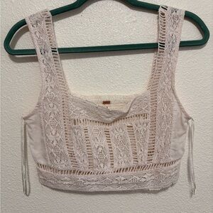 Free People Lace Cropped Tank Top - Cream